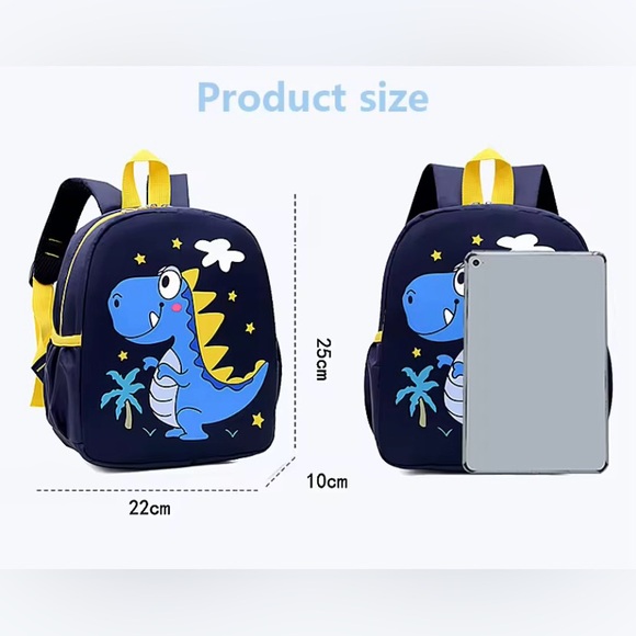 Mini Navy Blue Dinosaur Backpack - Toddlers, Preschool, Kindergarten, Etc. - Picture 2 of 11